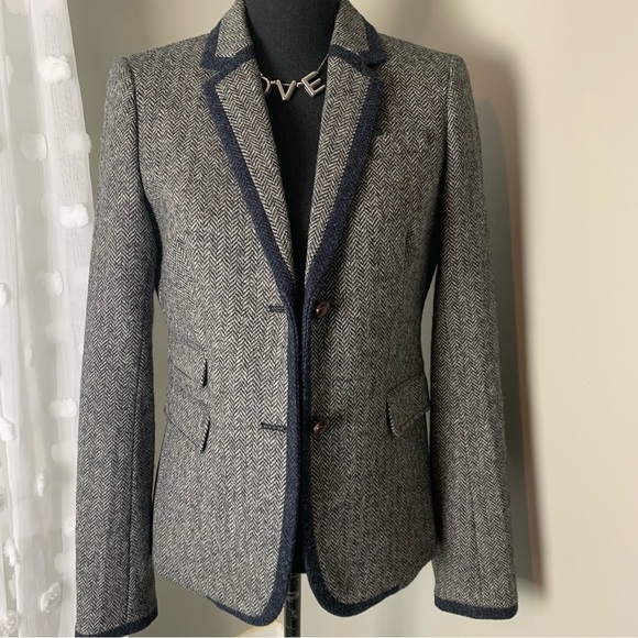 J Crew tweed herringbone tipped schoolboy wool blazer size 6T